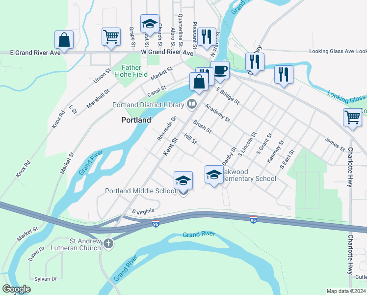 map of restaurants, bars, coffee shops, grocery stores, and more near 211 East Orchard Street in Portland