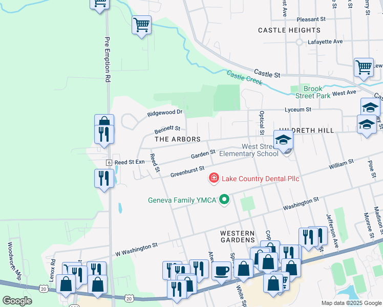 map of restaurants, bars, coffee shops, grocery stores, and more near 106 Garden Street in Geneva