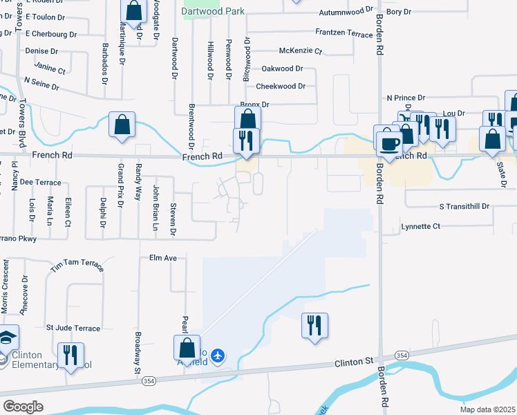 map of restaurants, bars, coffee shops, grocery stores, and more near 63 Haley Lane in Cheektowaga
