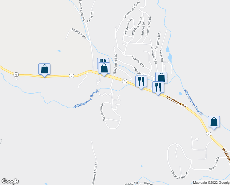 map of restaurants, bars, coffee shops, grocery stores, and more near 50 Westgate Dr in Brattleboro