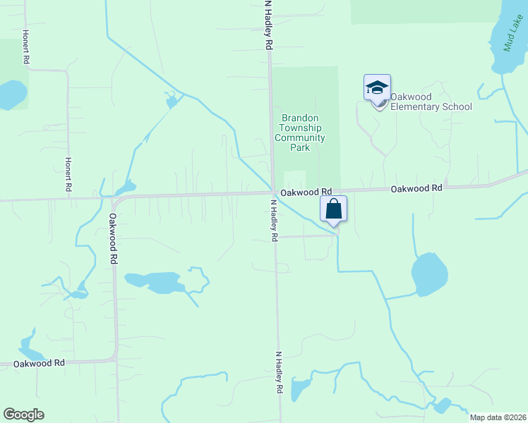 map of restaurants, bars, coffee shops, grocery stores, and more near 961 North Hadley Road in Brandon Township