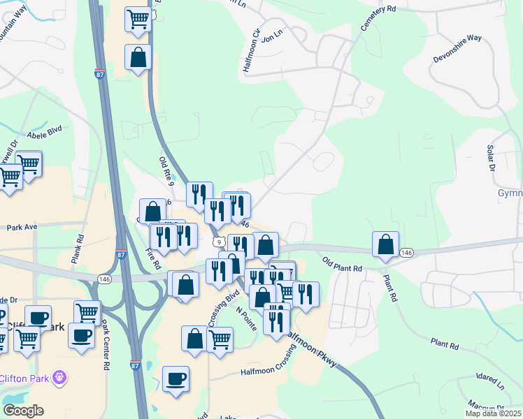 map of restaurants, bars, coffee shops, grocery stores, and more near 5 Cemetery Road in Saratoga County