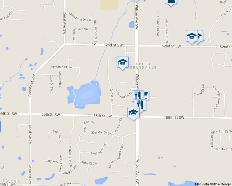 map of restaurants, bars, coffee shops, grocery stores, and more near 5405 Rivertown Circle Southwest in Wyoming
