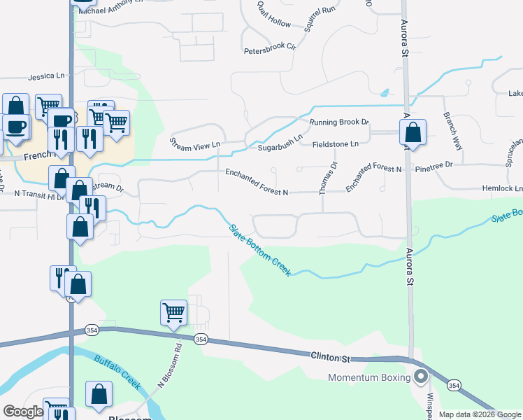 map of restaurants, bars, coffee shops, grocery stores, and more near 84 Southpoint Drive in Lancaster