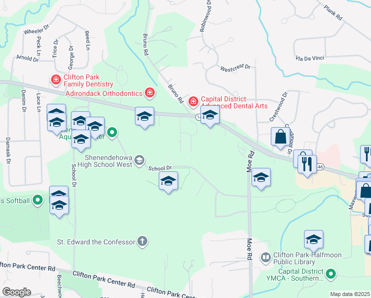 map of restaurants, bars, coffee shops, grocery stores, and more near 701 London Square Drive in Saratoga County
