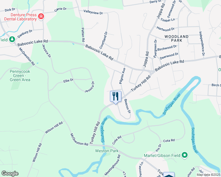 map of restaurants, bars, coffee shops, grocery stores, and more near 2 Minuteman Avenue in Merrimack