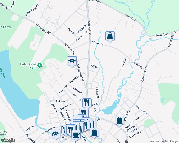map of restaurants, bars, coffee shops, grocery stores, and more near 133 Market Street in Amesbury