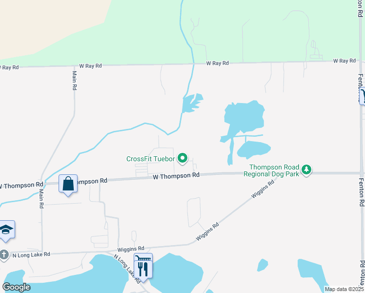 map of restaurants, bars, coffee shops, grocery stores, and more near 2084 W Thompson Rd in Fenton