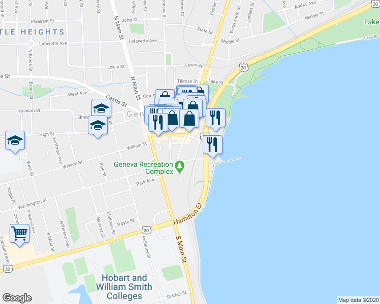 map of restaurants, bars, coffee shops, grocery stores, and more near 61 Elizabeth Blackwell St in Geneva