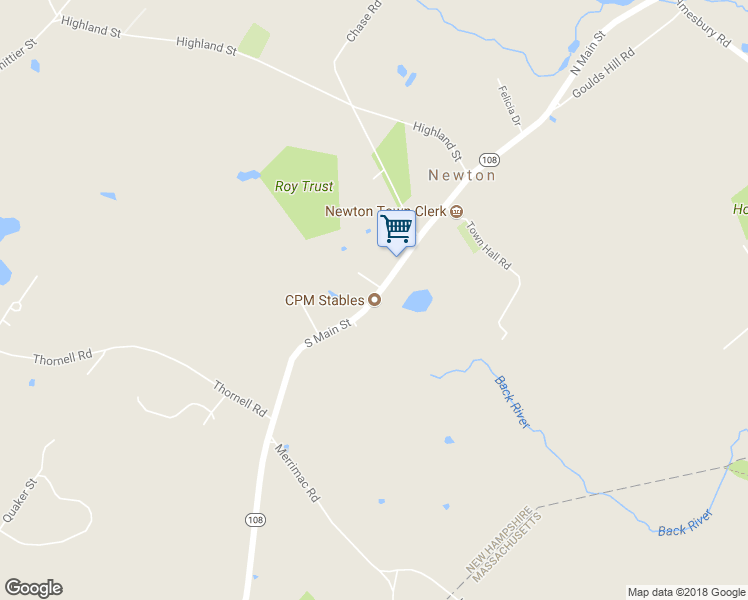 map of restaurants, bars, coffee shops, grocery stores, and more near 34 South Main Street in Newton