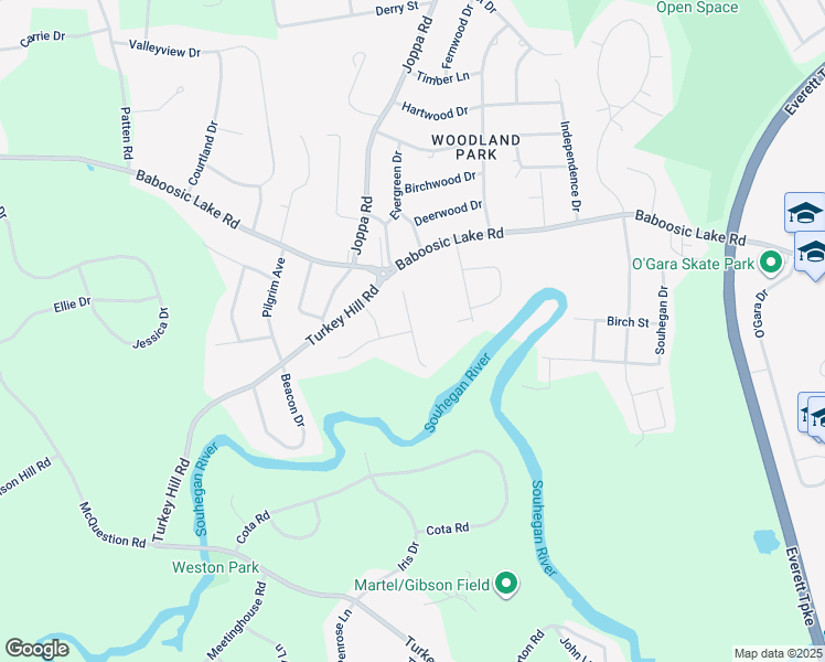 map of restaurants, bars, coffee shops, grocery stores, and more near 8 Conifer Street in Merrimack