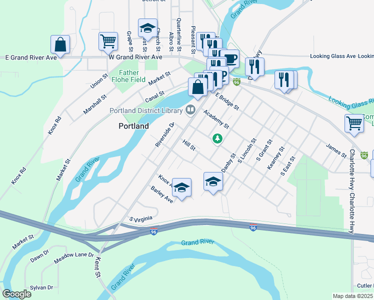 map of restaurants, bars, coffee shops, grocery stores, and more near 211 East Orchard Street in Portland