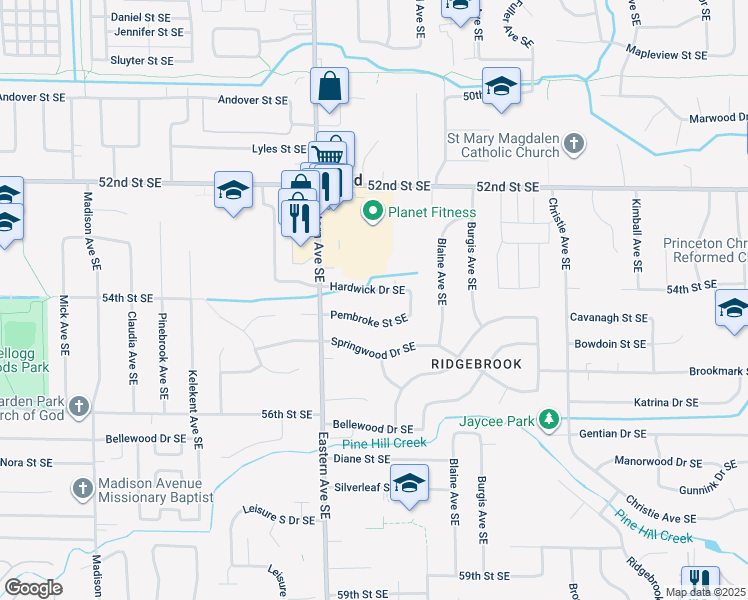 map of restaurants, bars, coffee shops, grocery stores, and more near 896 Hardwick Drive Southeast in Grand Rapids