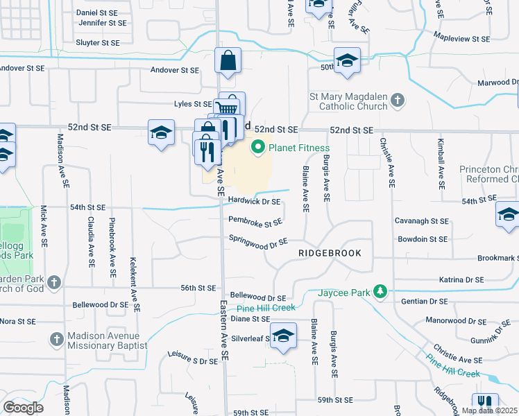 map of restaurants, bars, coffee shops, grocery stores, and more near 896 Hardwick Drive Southeast in Grand Rapids