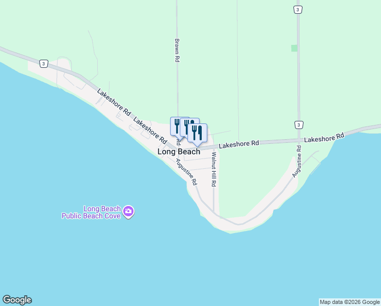 map of restaurants, bars, coffee shops, grocery stores, and more near 12191 Lakeshore Road in Wainfleet