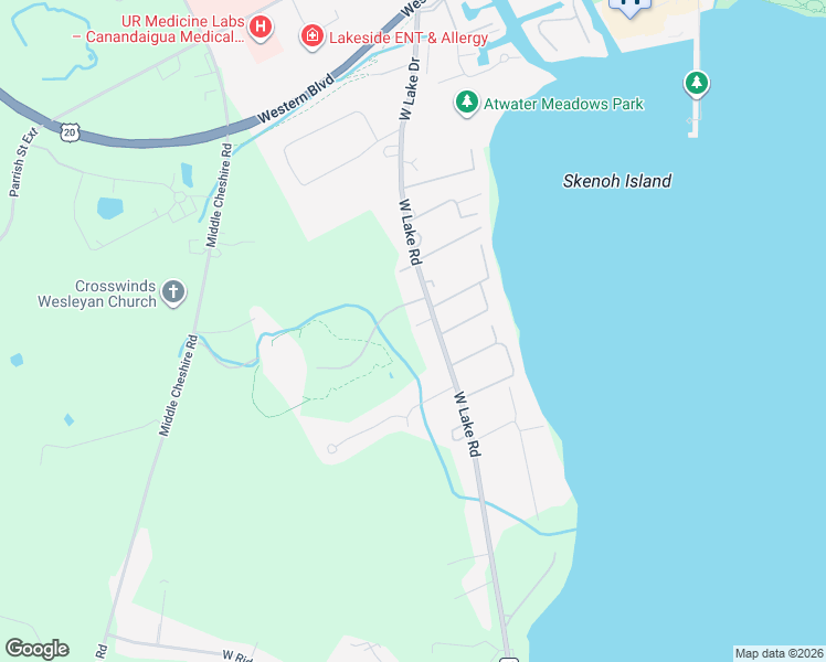 map of restaurants, bars, coffee shops, grocery stores, and more near 3360 County Road 16 in Canandaigua