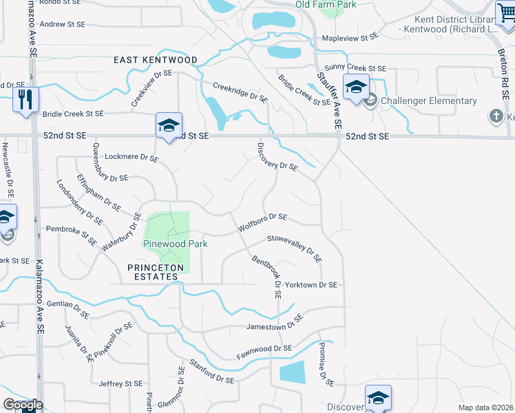map of restaurants, bars, coffee shops, grocery stores, and more near 2167 Wolfboro Drive Southeast in Kentwood