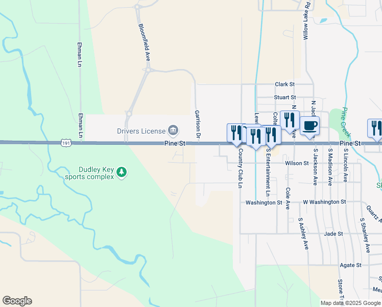 map of restaurants, bars, coffee shops, grocery stores, and more near 1400 Wilson Street in Pinedale