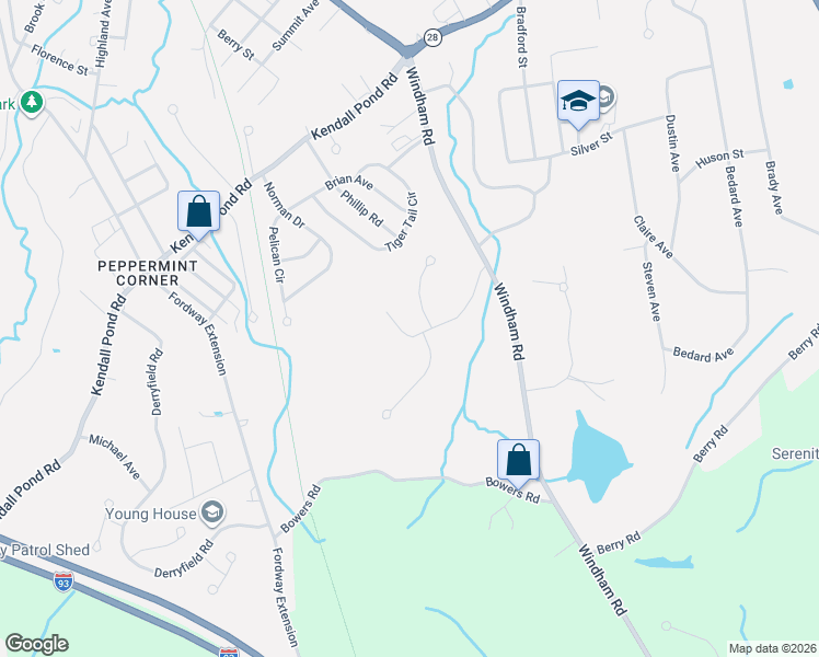 map of restaurants, bars, coffee shops, grocery stores, and more near 15 Strawberry Hill Road in Derry