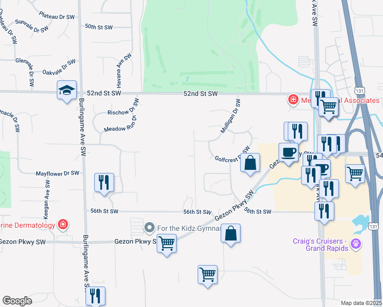 map of restaurants, bars, coffee shops, grocery stores, and more near 5383 Eagle Glen Drive Southwest in Wyoming