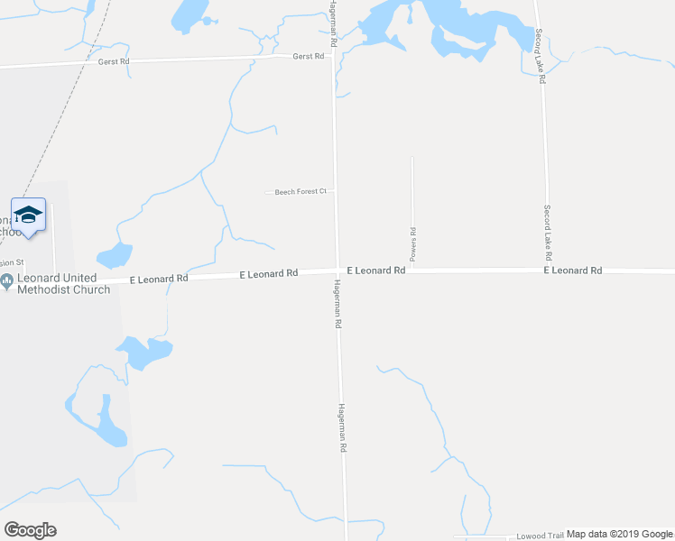 map of restaurants, bars, coffee shops, grocery stores, and more near Hagerman Road in Leonard