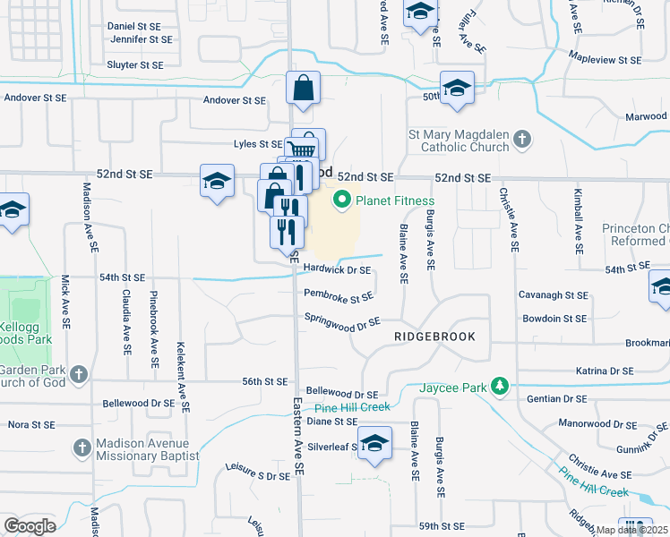 map of restaurants, bars, coffee shops, grocery stores, and more near 896 Hardwick Drive Southeast in Grand Rapids