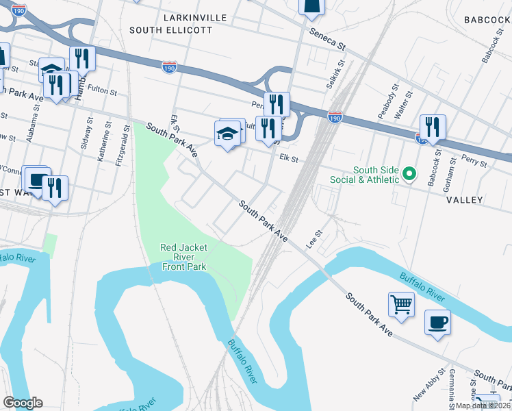 map of restaurants, bars, coffee shops, grocery stores, and more near in Buffalo