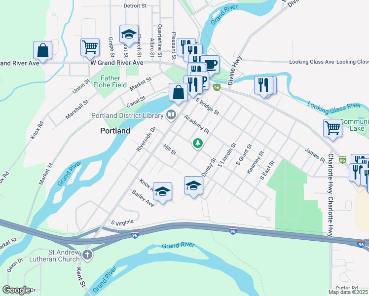 map of restaurants, bars, coffee shops, grocery stores, and more near 306 Brush Street in Portland