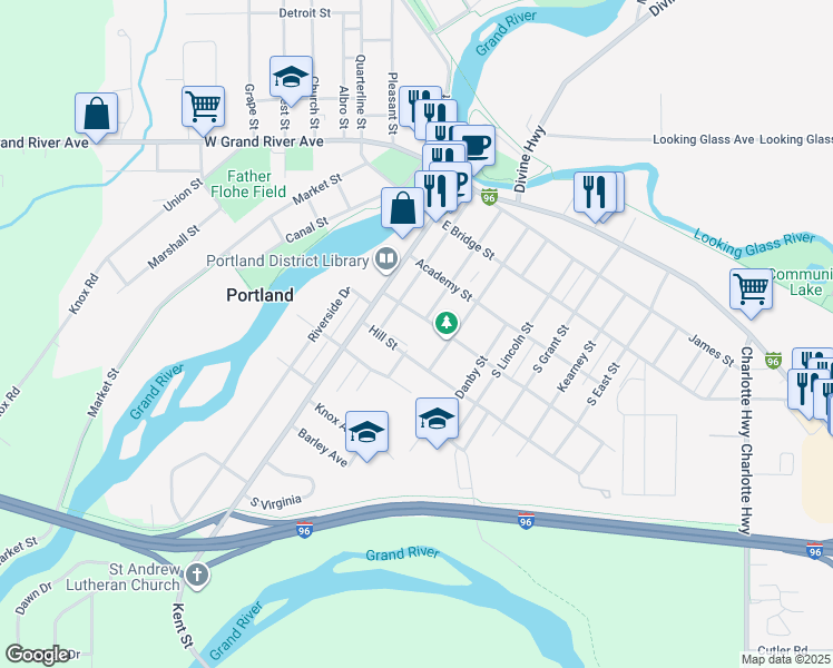 map of restaurants, bars, coffee shops, grocery stores, and more near 306 Brush Street in Portland