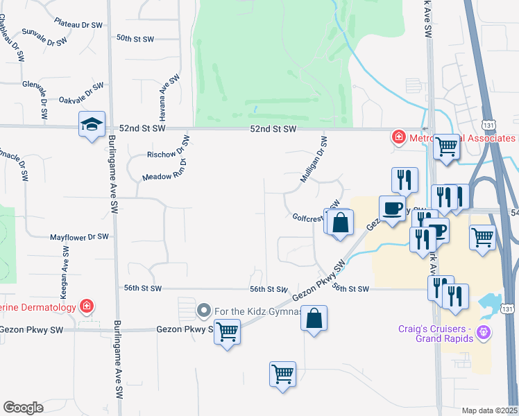 map of restaurants, bars, coffee shops, grocery stores, and more near 5383 Eagle Glen Drive Southwest in Wyoming