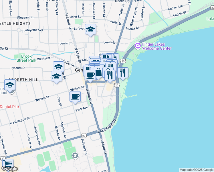 map of restaurants, bars, coffee shops, grocery stores, and more near 61 Elizabeth Blackwell Street in Geneva