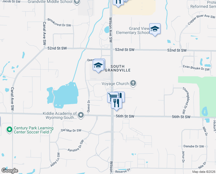 map of restaurants, bars, coffee shops, grocery stores, and more near 5388 Wilson Avenue Southwest in Wyoming