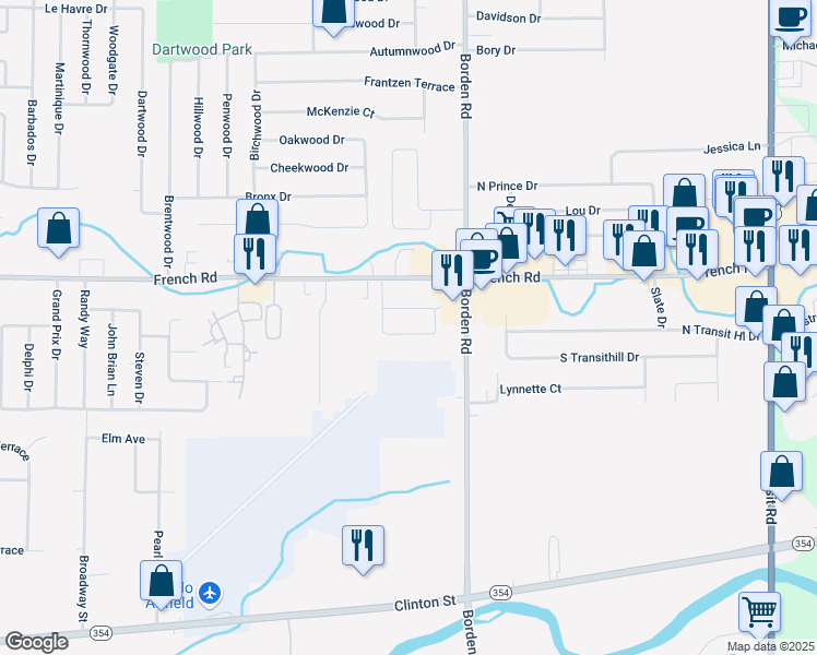 map of restaurants, bars, coffee shops, grocery stores, and more near 142 Yolk Avenue in Cheektowaga