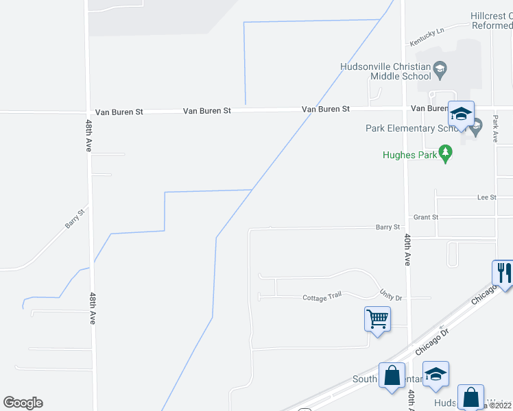map of restaurants, bars, coffee shops, grocery stores, and more near 4375 Barry Street in Hudsonville