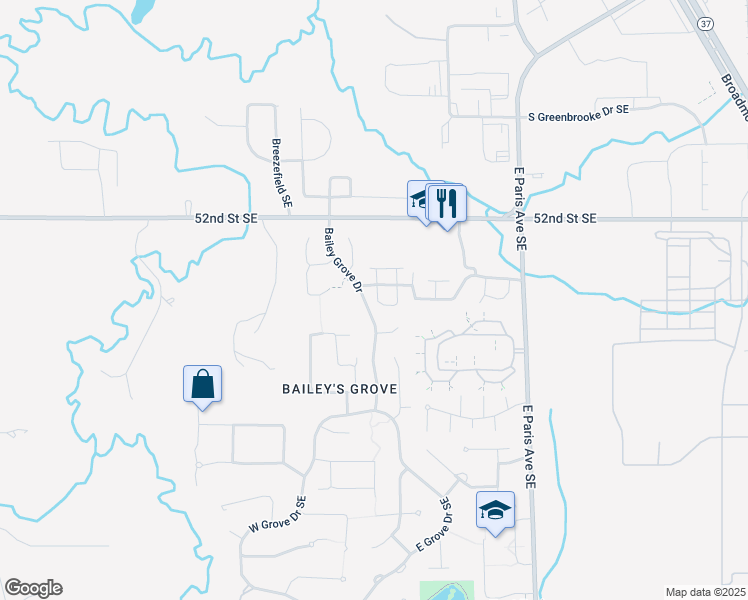 map of restaurants, bars, coffee shops, grocery stores, and more near 3771 Old Elm Drive Southeast in Kentwood