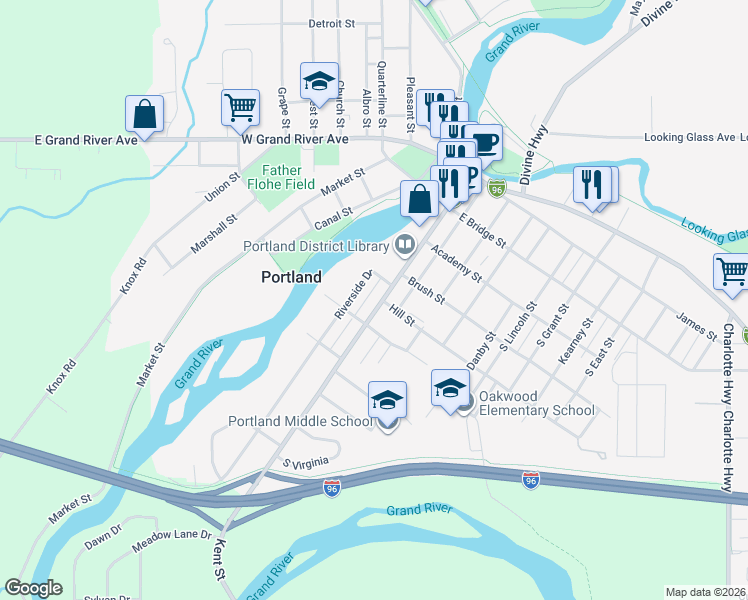 map of restaurants, bars, coffee shops, grocery stores, and more near 422 Kent Street in Portland