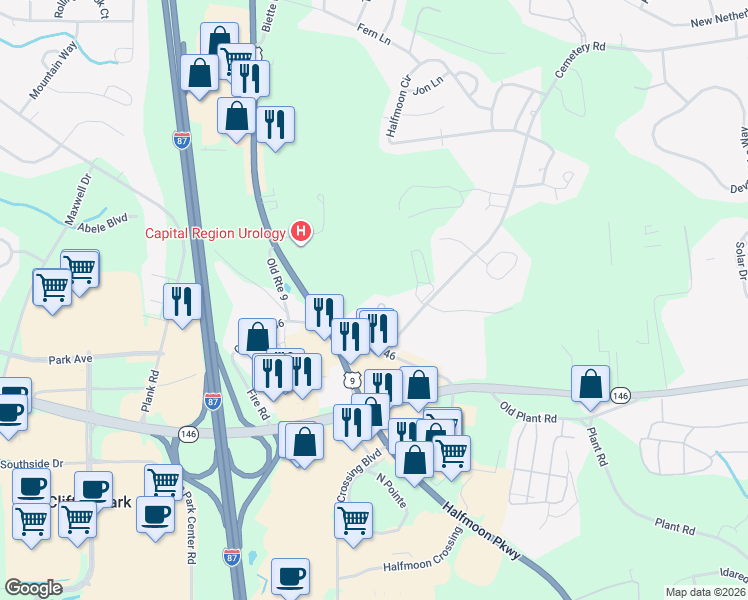 map of restaurants, bars, coffee shops, grocery stores, and more near 4 Cemetery Road in Saratoga County