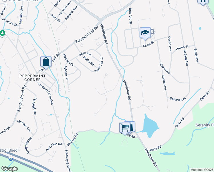 map of restaurants, bars, coffee shops, grocery stores, and more near 7 Strawberry Hill Road in Derry