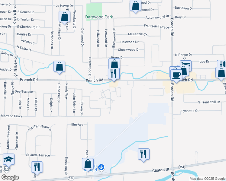 map of restaurants, bars, coffee shops, grocery stores, and more near 11 Haley Lane in Buffalo