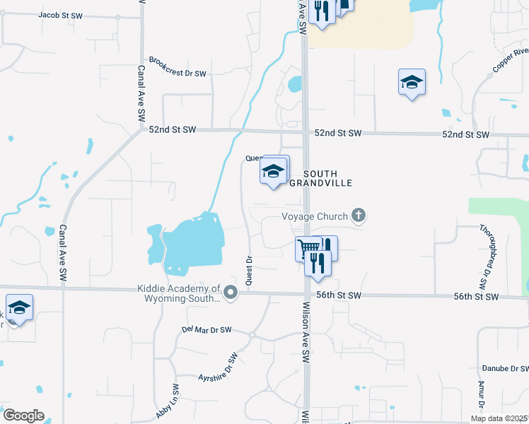 map of restaurants, bars, coffee shops, grocery stores, and more near 5547 Rivertown Circle Southwest in Grandville