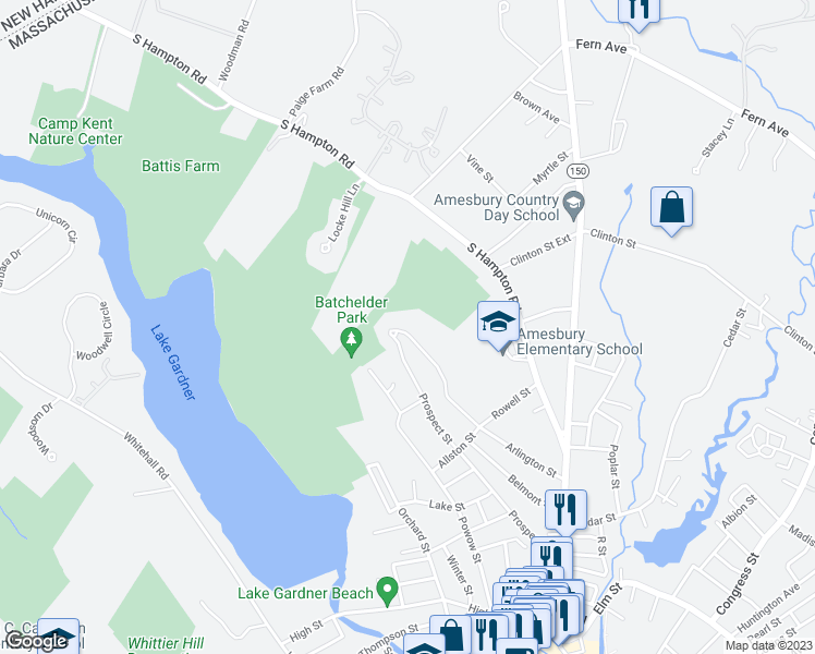 map of restaurants, bars, coffee shops, grocery stores, and more near 9 Atlantic View in Amesbury