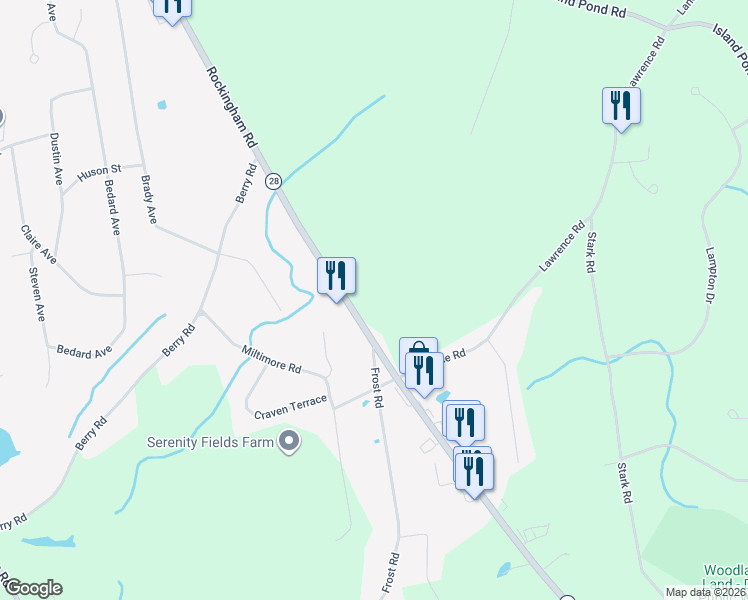 map of restaurants, bars, coffee shops, grocery stores, and more near 144 Rockingham Road in Derry