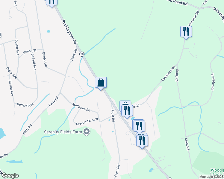 map of restaurants, bars, coffee shops, grocery stores, and more near 144 Rockingham Road in Derry