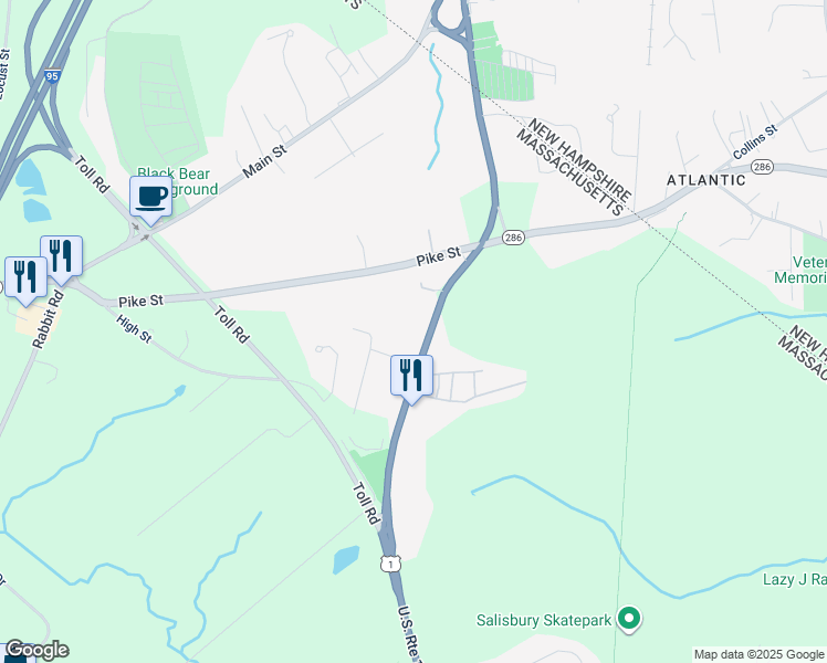 map of restaurants, bars, coffee shops, grocery stores, and more near 203 Lafayette Road in Salisbury