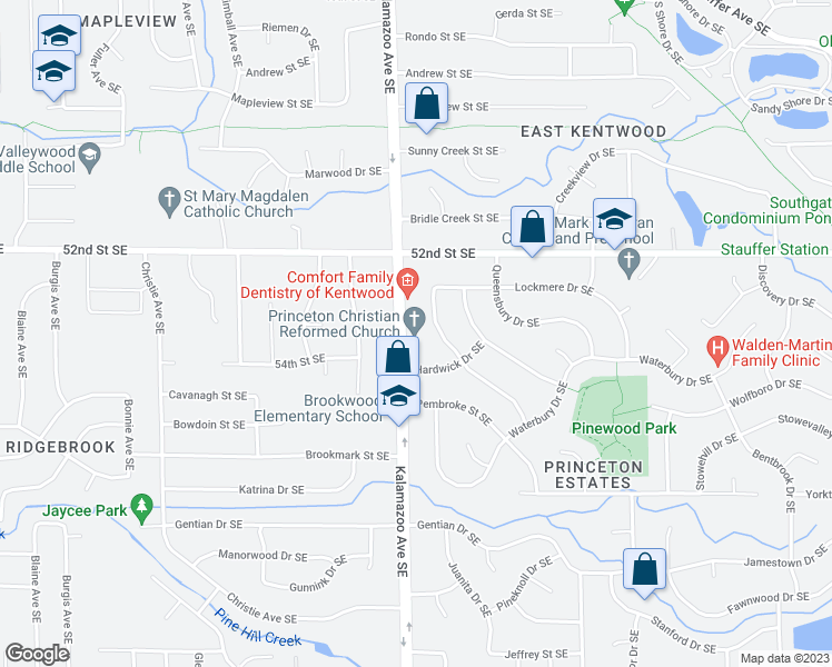 map of restaurants, bars, coffee shops, grocery stores, and more near 5330 Kalamazoo Avenue Southeast in Kentwood