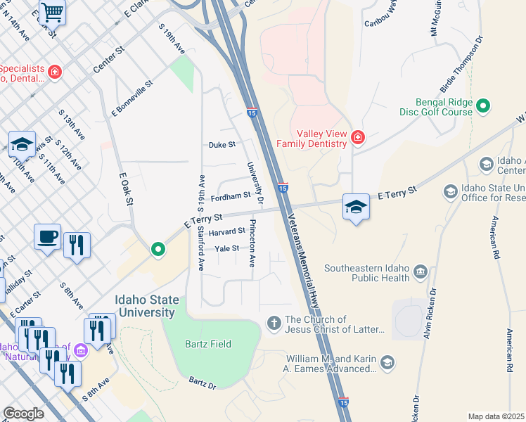 map of restaurants, bars, coffee shops, grocery stores, and more near 2271 East Terry Street in Pocatello