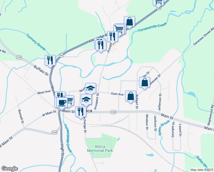 map of restaurants, bars, coffee shops, grocery stores, and more near 19 Putnam Pl in Attica