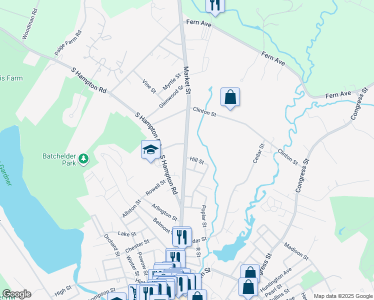 map of restaurants, bars, coffee shops, grocery stores, and more near 155 Market Street in Amesbury