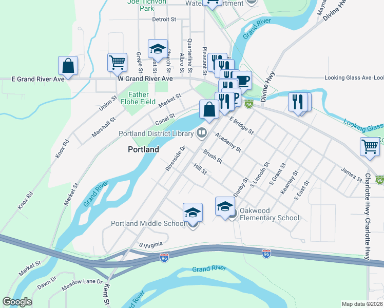 map of restaurants, bars, coffee shops, grocery stores, and more near 422 Kent Street in Portland