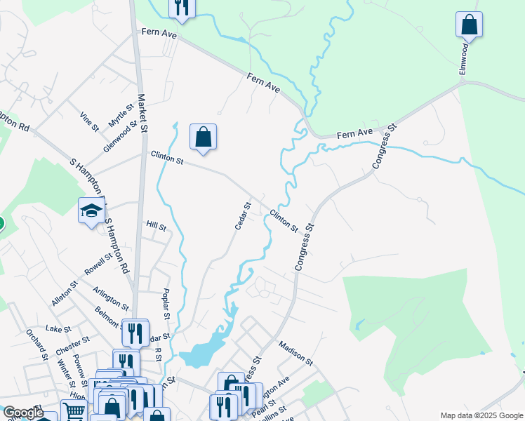 map of restaurants, bars, coffee shops, grocery stores, and more near 22 Clinton Street in Amesbury